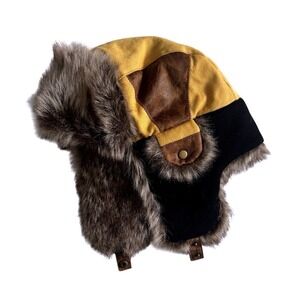 Fancet Patchwork Faux Fur Bomber Trapper Hat Ushanka Eskimo Russian Yellow